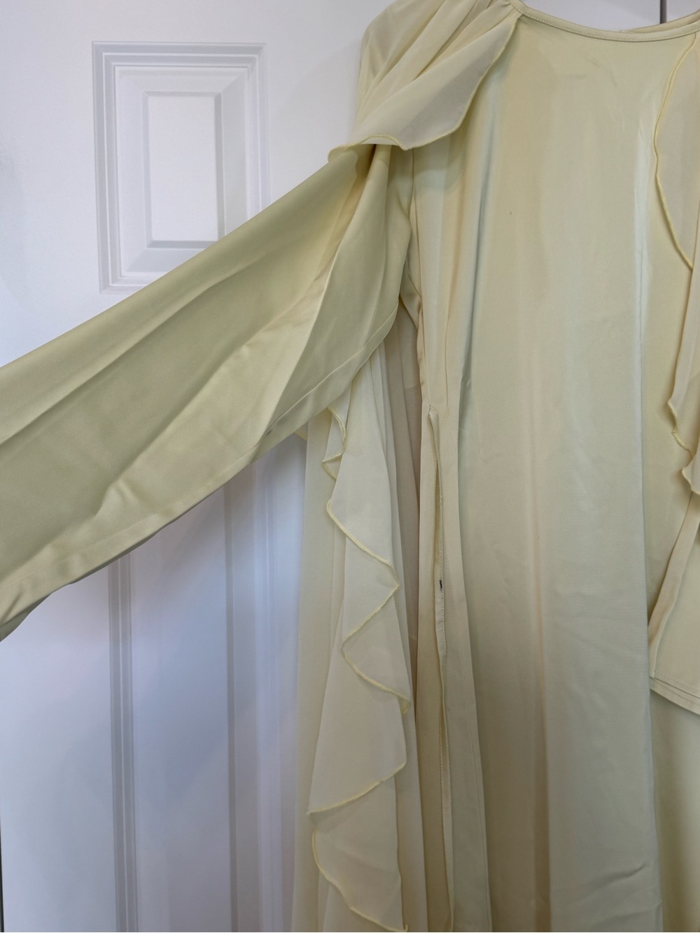 light yellow floor-length maxi dress dramatic cascading ruffles cape size medium